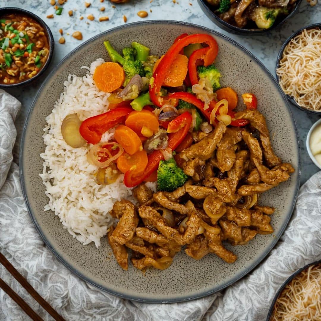 Boeuf au saté et aux légumes