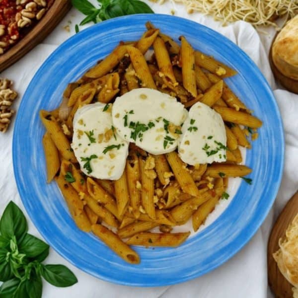 Penne bio al Pesto Rosso (maison) & Mozzarella