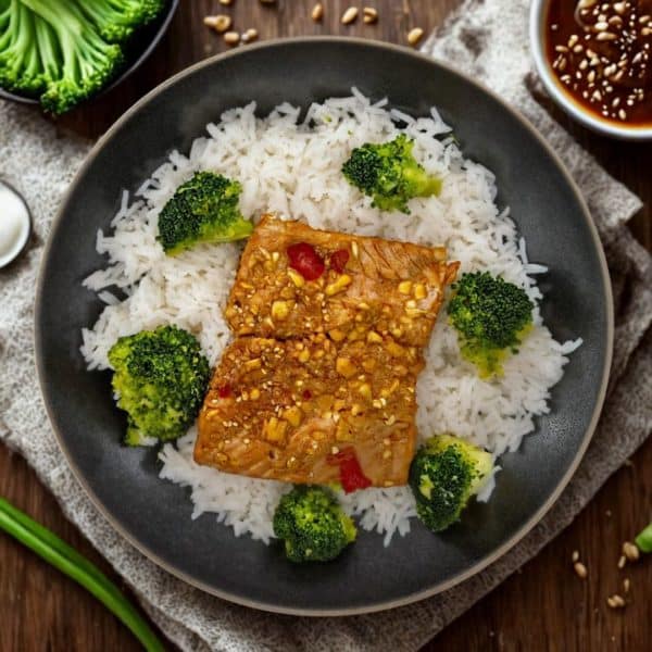 Saumon mariné à la coréenne & basmati bio