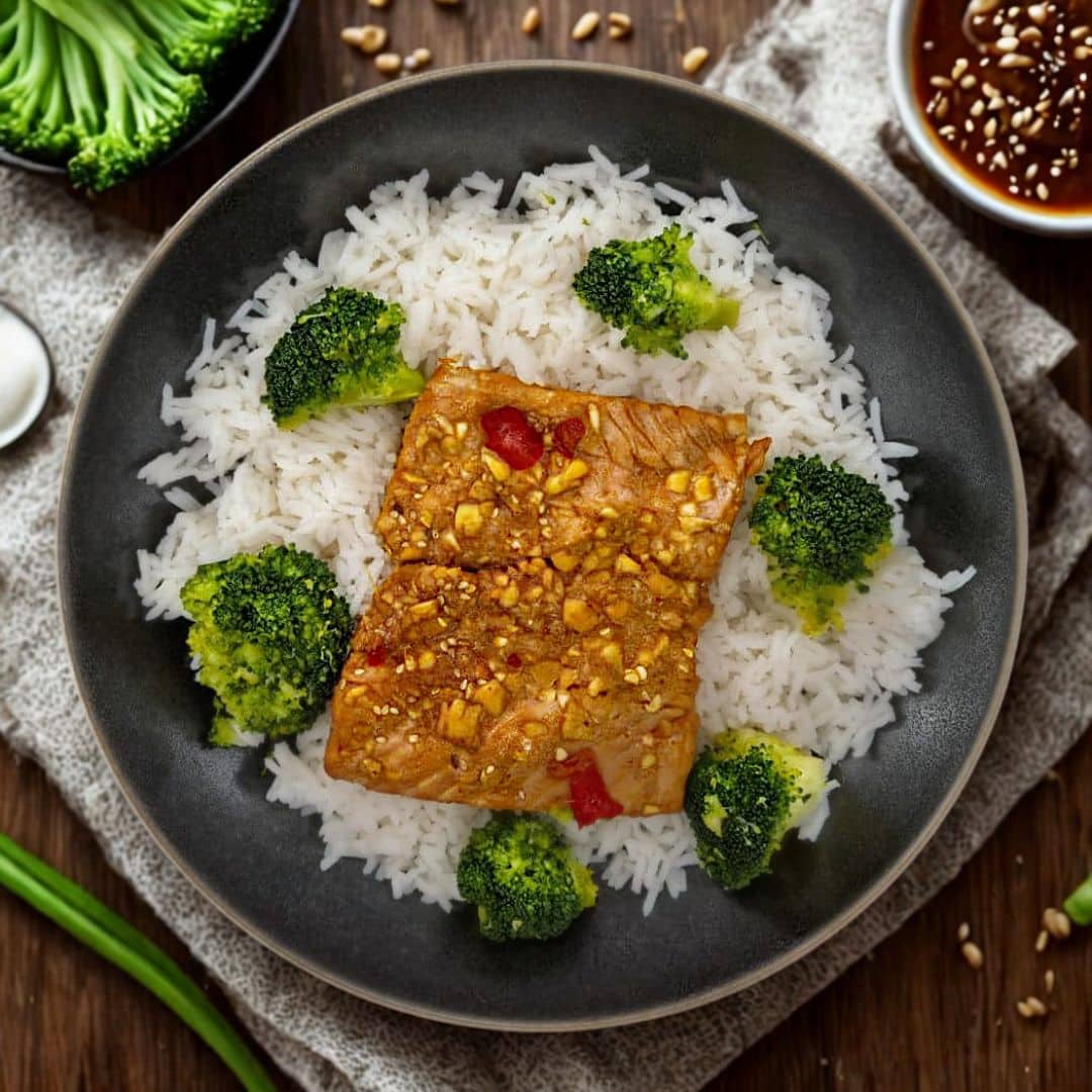 Saumon mariné à la coréenne & basmati bio