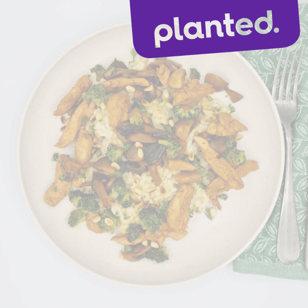 Risotto au babeurre, Planted chicken (vegan), brocoli et champignons - Fit meal