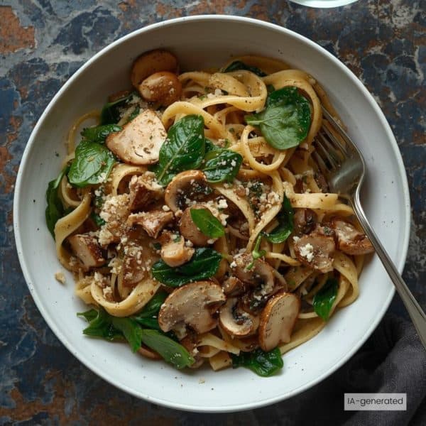 Nouilles aux champignons et aux épinards