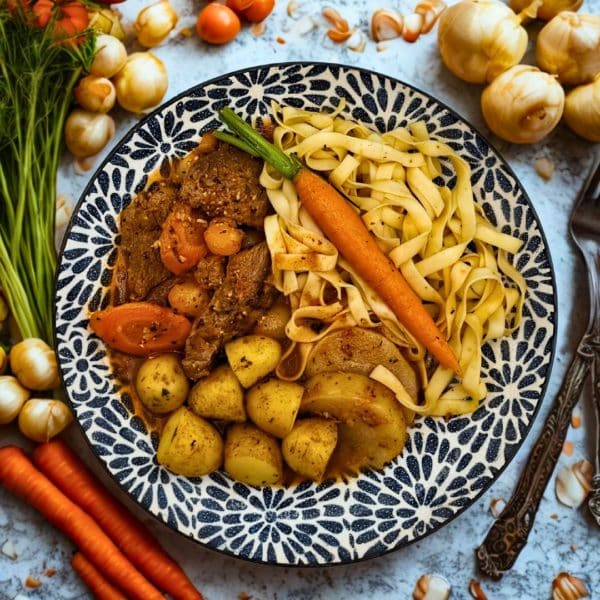 Traditionelles Lamm-Navarin mit Tagliatelle