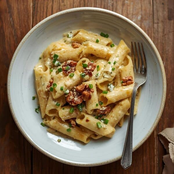 Rigatoni à la crème de bleu avec de la ciboulette & des noix