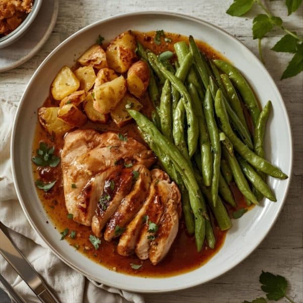 Chicken in Madeira wine, crispy baby potatoes