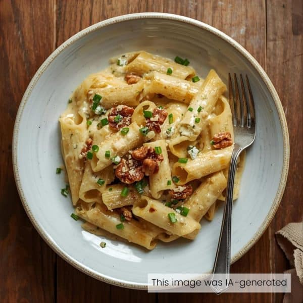 Rigatoni à la crème de bleu avec de la ciboulette & des noix