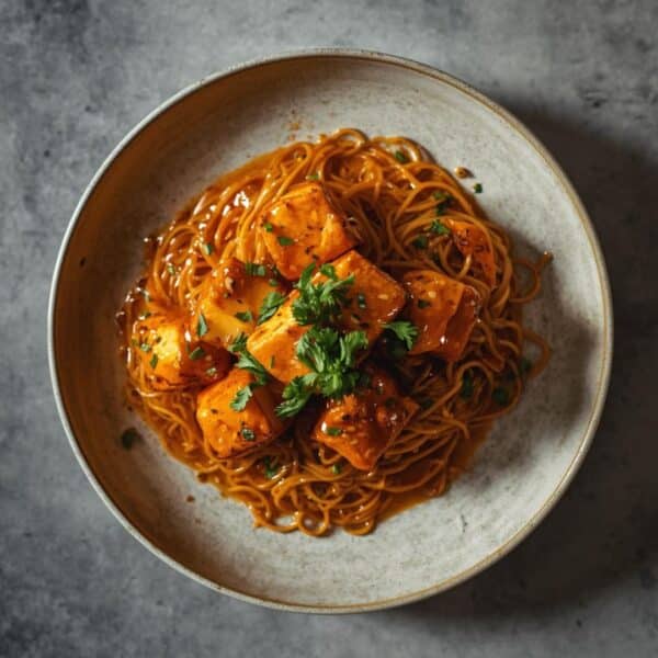 Tofu sauce à l’orange et nouilles chinoises