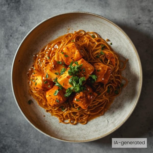 Tofu sauce à l’orange et nouilles chinoises