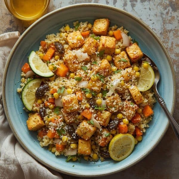 Veganes Hackfleisch nach orientalischer Art und hausgemachter Taboulé-Salat