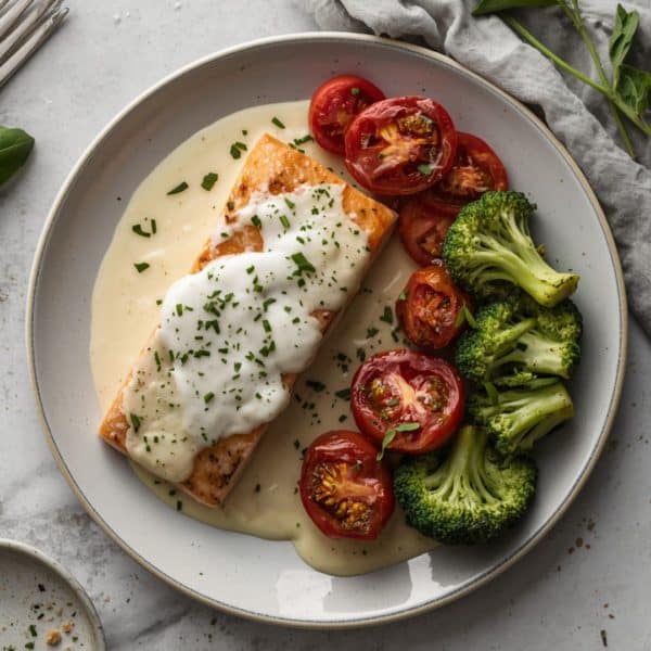 Saumon au lait de coco et citron vert, tomates à la provençale et brocoli