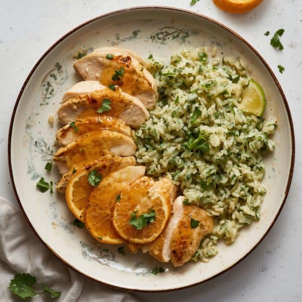 Poulet glacé à l'orange et riz basmati coriandre-citron vert